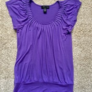 Purple Ruched Neck Top w/ Flowy Short Sleeves